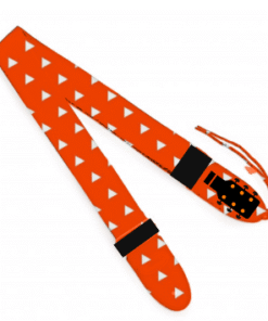 Correa de guitarra con diseño original naranja puntos blancos logotipo minimalista