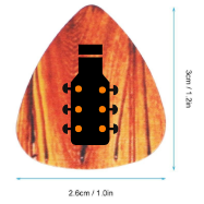 púa de guitarra con diseño de madera y logotipo minimalista en negro